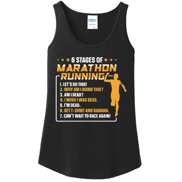 6 Stages Of Marathon Running Funny Marathon Runner Ladies Essential Tank