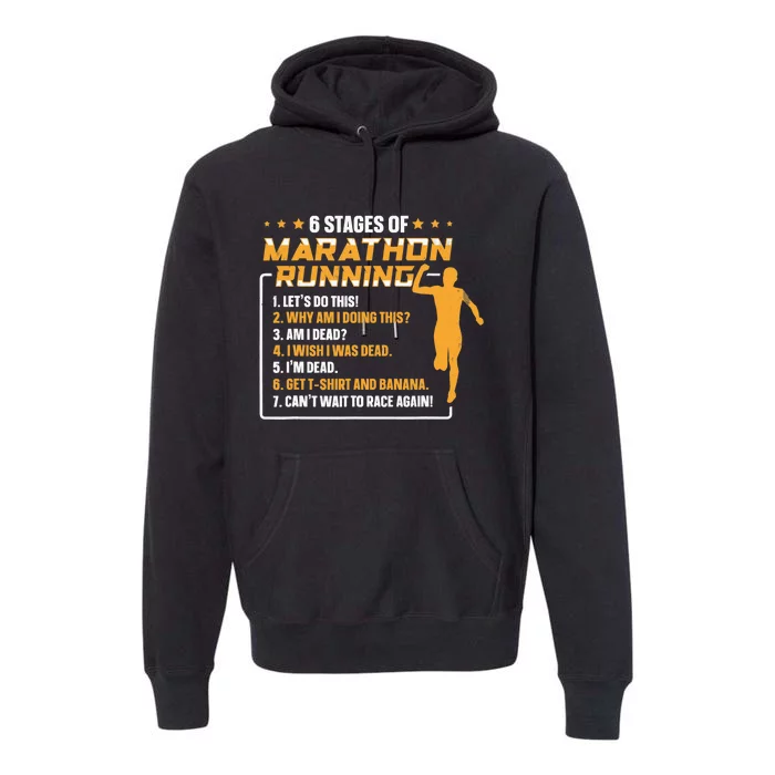 6 Stages Of Marathon Running Funny Marathon Runner Premium Hoodie