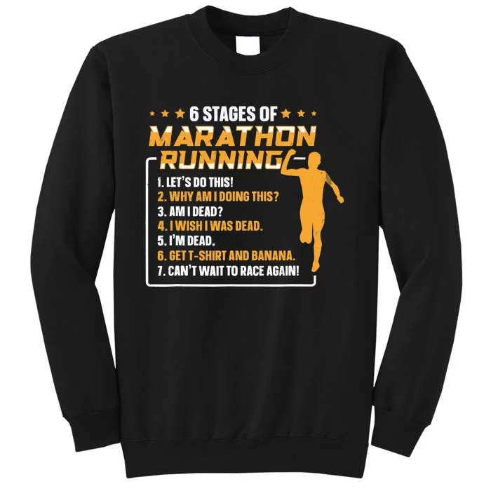 6 Stages Of Marathon Running Funny Marathon Runner Tall Sweatshirt