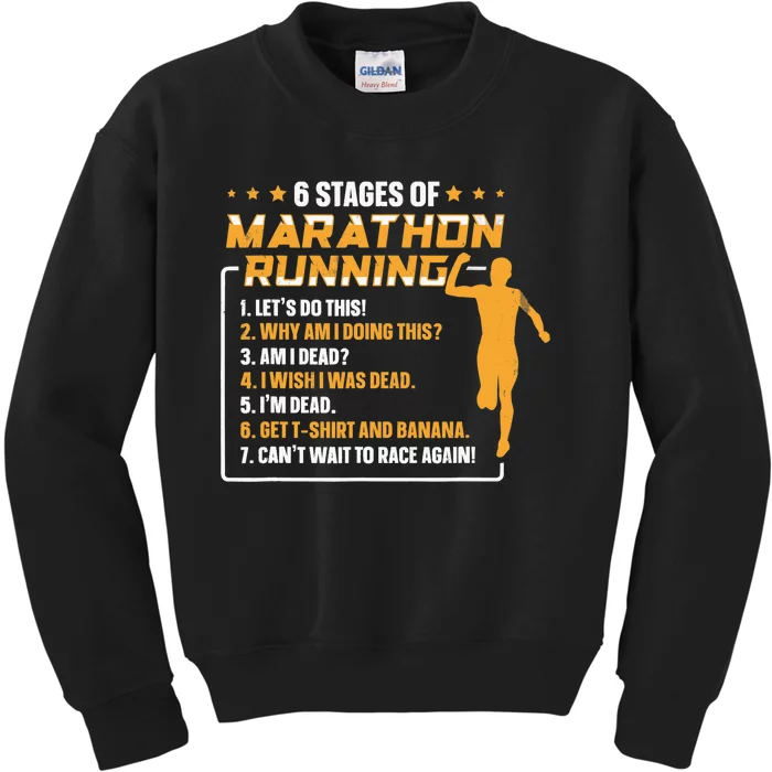 6 Stages Of Marathon Running Funny Marathon Runner Kids Sweatshirt