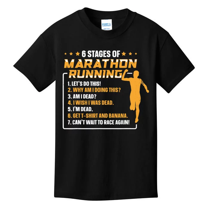 6 Stages Of Marathon Running Funny Marathon Runner Kids T-Shirt