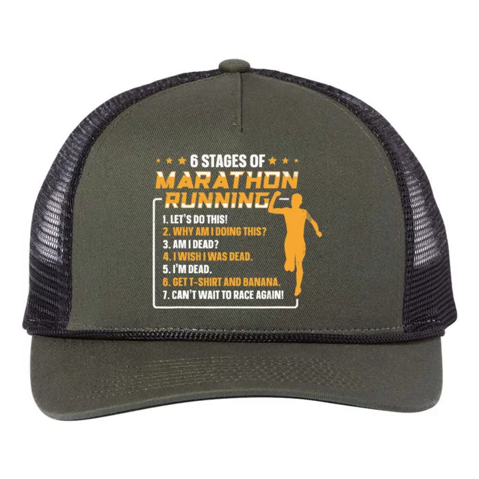 6 Stages Of Marathon Running Funny Marathon Runner Retro Rope Trucker Hat Cap