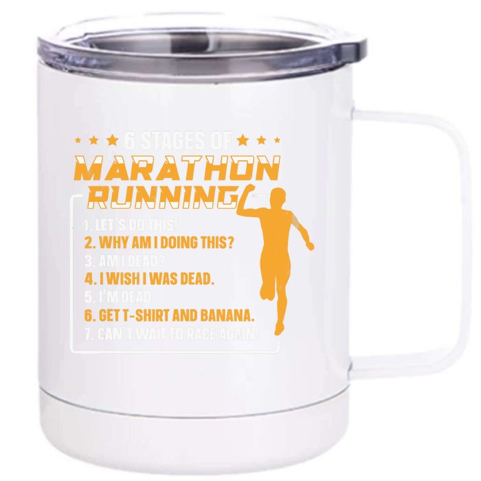 6 Stages Of Marathon Running Funny Marathon Runner Front & Back 12oz Stainless Steel Tumbler Cup