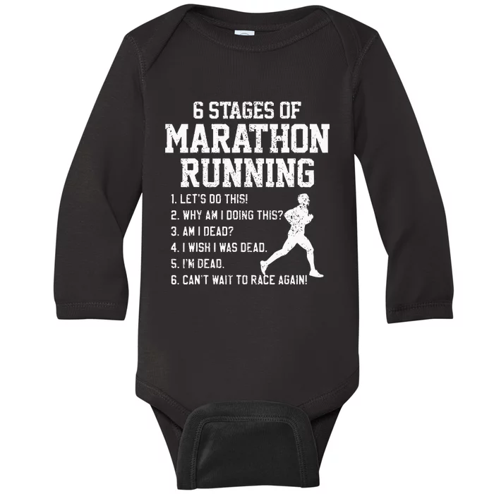 6 Stages Of Marathon Running Funny Runner Gift Baby Long Sleeve Bodysuit