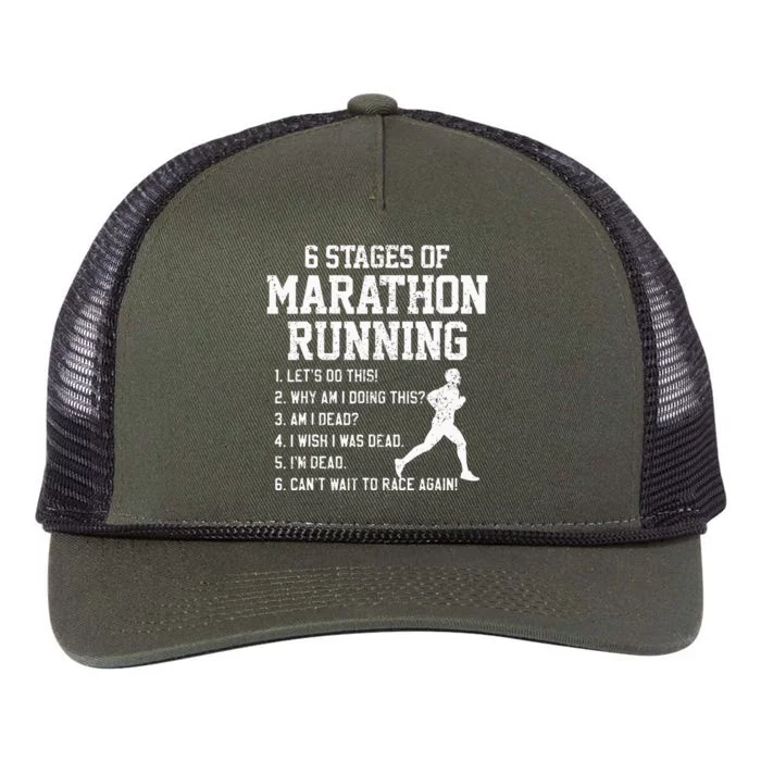 6 Stages Of Marathon Running Funny Runner Gift Retro Rope Trucker Hat Cap