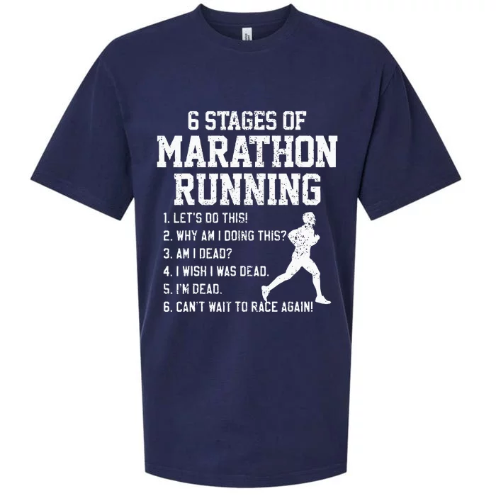 6 Stages Of Marathon Running Funny Runner Gift Sueded Cloud Jersey T-Shirt