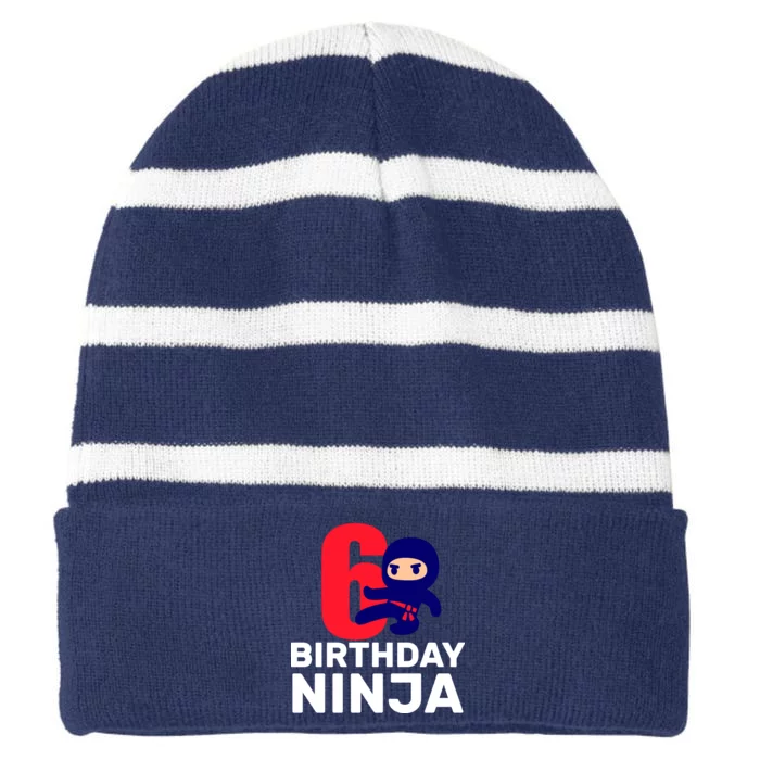 6th Birthday Ninja Striped Beanie with Solid Band