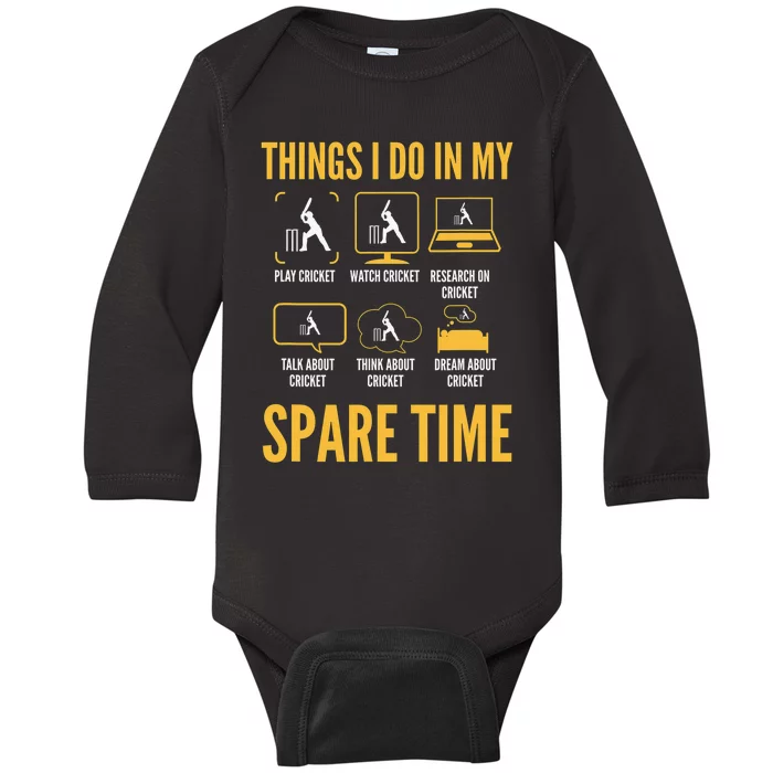 6 Things I Do In My Spare Time Cricket Lovers Funny Baby Long Sleeve Bodysuit