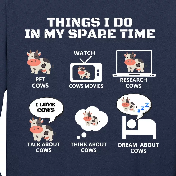 6 Things I Do In My Spare Time ,Farmer Cow Print Cow Stuff Long Sleeve Shirt