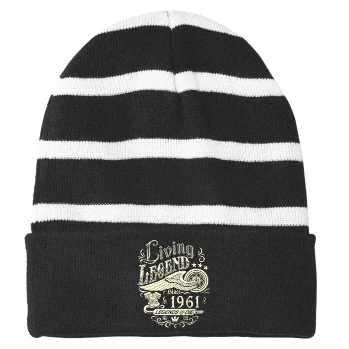 62nd vintage Birthday 62 Living Legend Never Die 1961 Birthday Striped Beanie with Solid Band