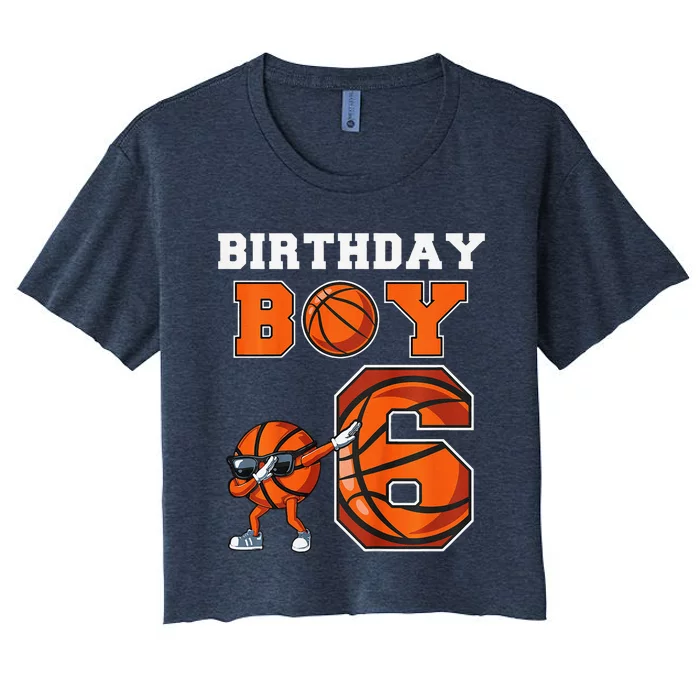 6 Year Basketball Birthday Boy 6th Birthday Party Basketball Women's Crop Top Tee