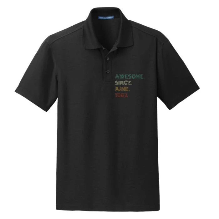 60 Years Old Awesome Since June 1963 60th Birthday Dry Zone Grid Performance Polo