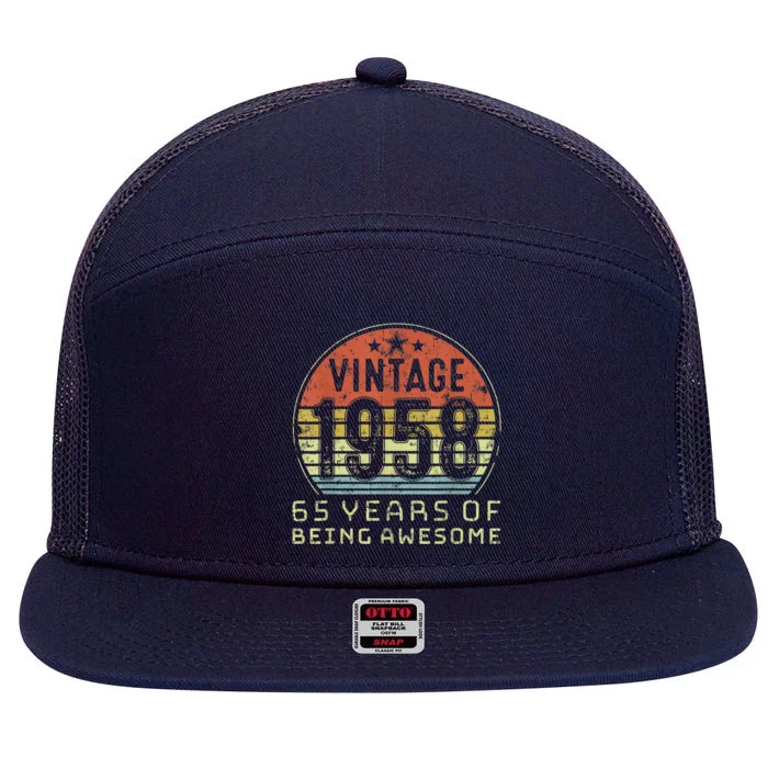 65 Year Old Birthday Vintage 1958 65th Birthday 7 Panel Mesh Trucker Snapback Hat