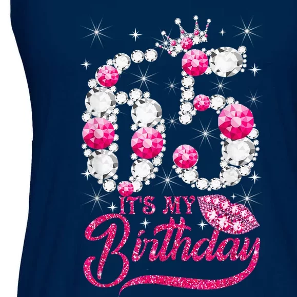 65 Year Old Gifts It's my 65th Birthday Pink Diamond Crown Ladies Essential Flowy Tank