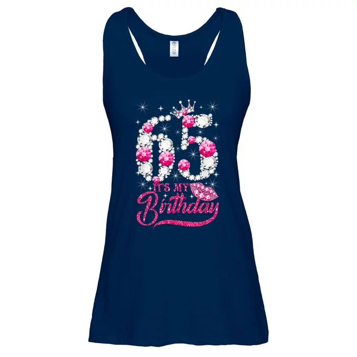 65 Year Old Gifts It's my 65th Birthday Pink Diamond Crown Ladies Essential Flowy Tank