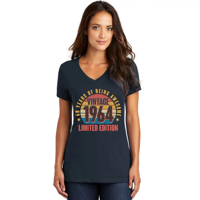 60 Years Of Being Awesome 1964 Limited Edition Vintage Retro Women's V-Neck T-Shirt