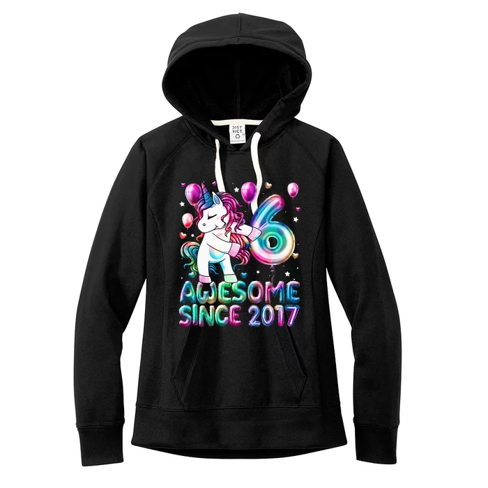 6 Years Old Unicorn Flossing 6th Birthday Girl Unicorn Party Women's Fleece Hoodie