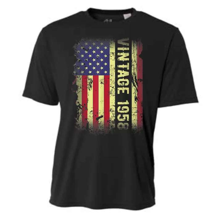 65 Year Old Gifts Vintage 1958 American Flag 65th Birthday Cooling Performance Crew T-Shirt