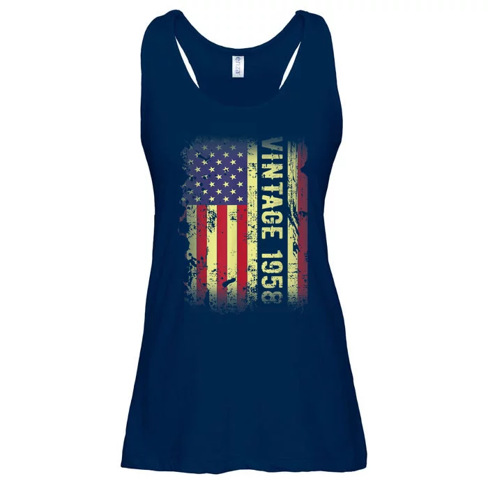 65 Year Old Gifts Vintage 1958 American Flag 65th Birthday Ladies Essential Flowy Tank