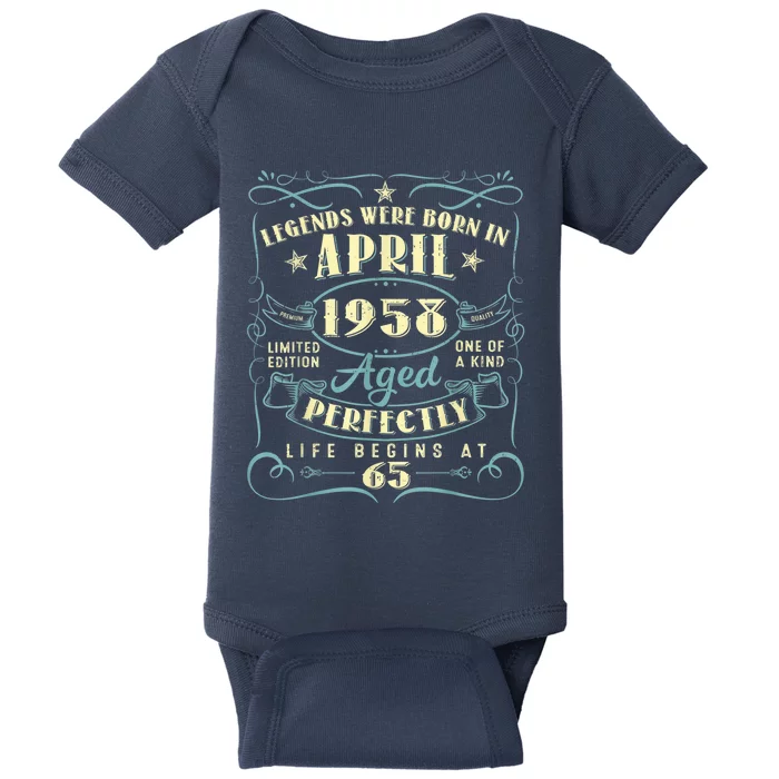 65 Years Old 65th Birthday Present Gift Legends Born In April 1958 Baby Bodysuit