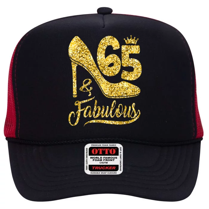 65 Years Old Gifts 65 & Fabulous 65th Birthday high heels High Crown Mesh Trucker Hat