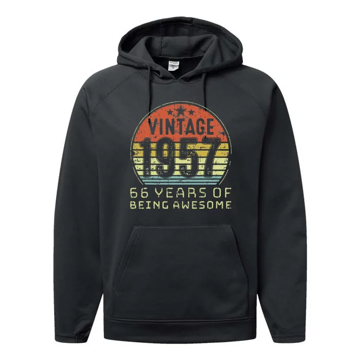 66 Year Old Birthday Vintage 1957 66th Birthday Performance Fleece Hoodie