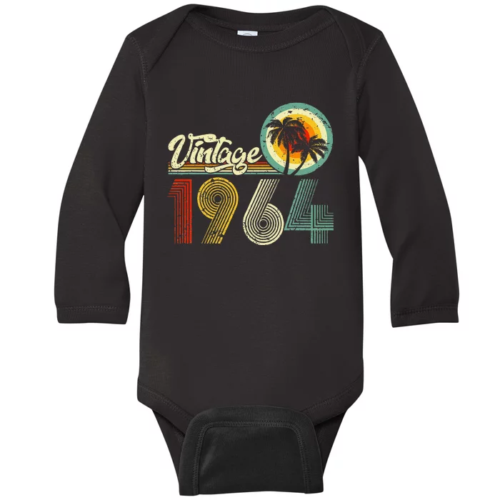 60 Years Old Gifts Vintage Born In 1964 Retro 60th Birthday Baby Long Sleeve Bodysuit