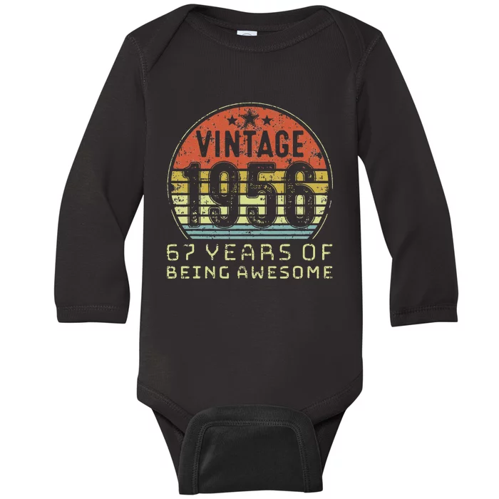 67 Year Old Birthday Vintage 1956 67th Birthday Baby Long Sleeve Bodysuit