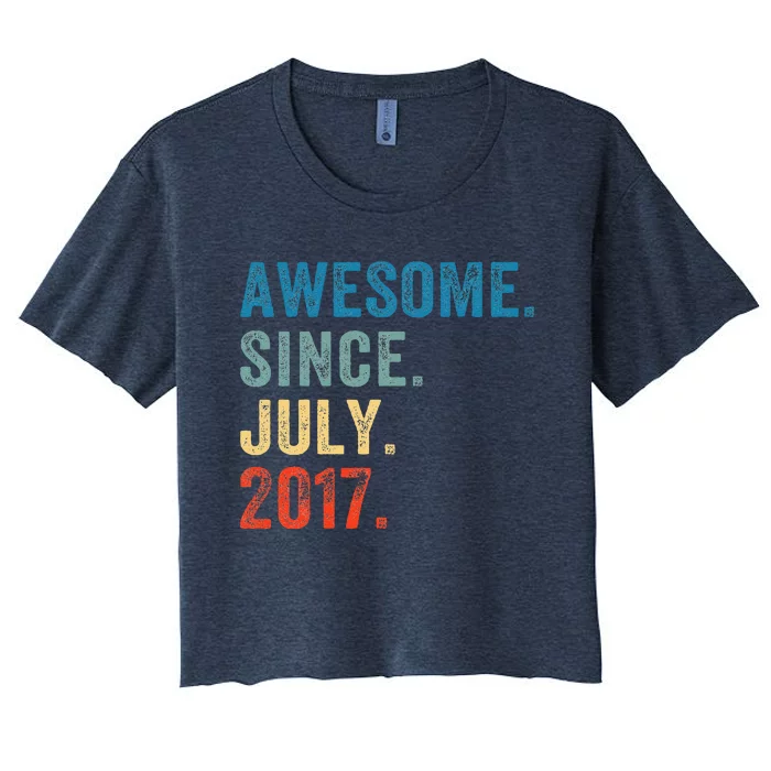 6 Year Old Gifts Awesome Since July 2017 6th Birthday Women's Crop Top Tee