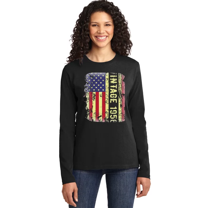 67 Year Old Gifts Vintage 1956 American Flag 67th Birthday Cute Ladies Long Sleeve Shirt