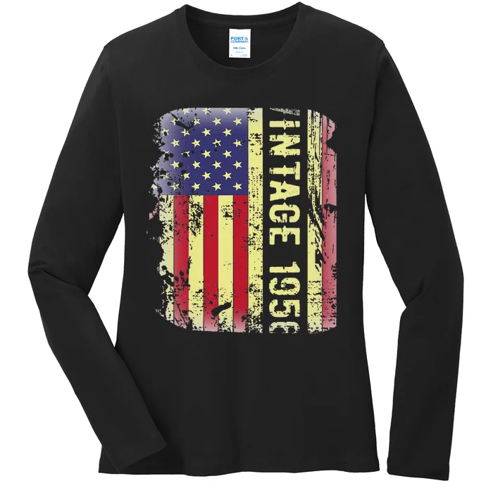 67 Year Old Gifts Vintage 1956 American Flag 67th Birthday Cute Ladies Long Sleeve Shirt