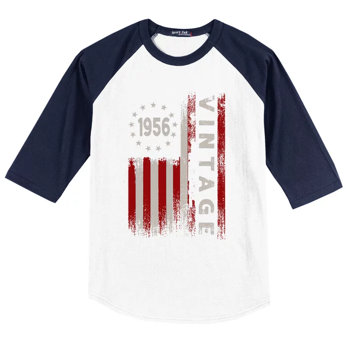 67 Year Old Gifts Vintage 1956 American Flag 67th Birthday Baseball Sleeve Shirt