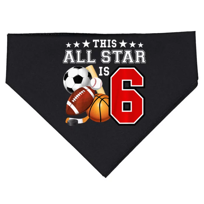 6 Year Old Sports Star Birthday Party All Sport 6th Gift USA-Made Doggie Bandana