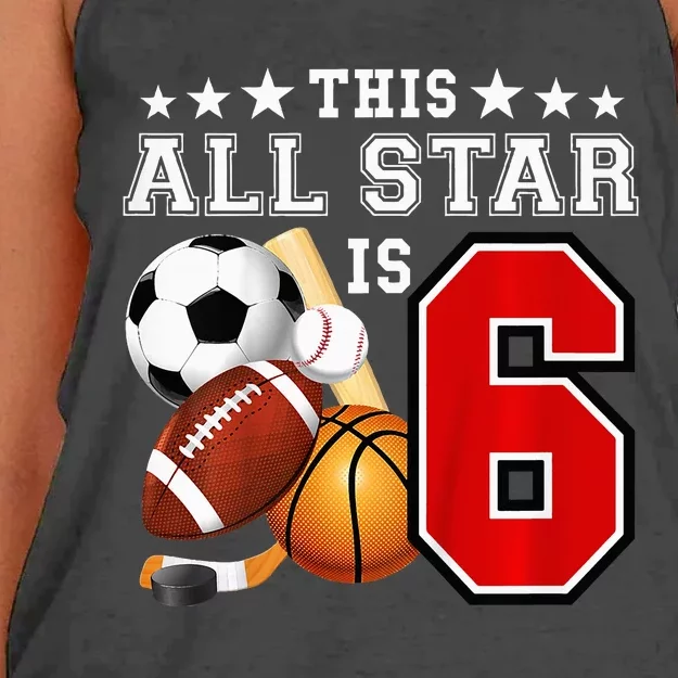 6 Year Old Sports Star Birthday Party All Sport 6th Gift Women's Knotted Racerback Tank