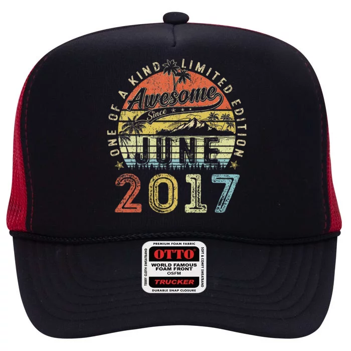 6 Year Old Awesome Since June 2017 6th Birthday High Crown Mesh Trucker Hat