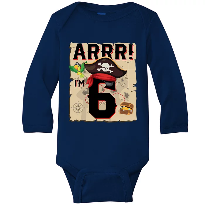 6 Year Old Pirate Birthday Arr Pirates Treasure Map 6th Gift Baby Long Sleeve Bodysuit