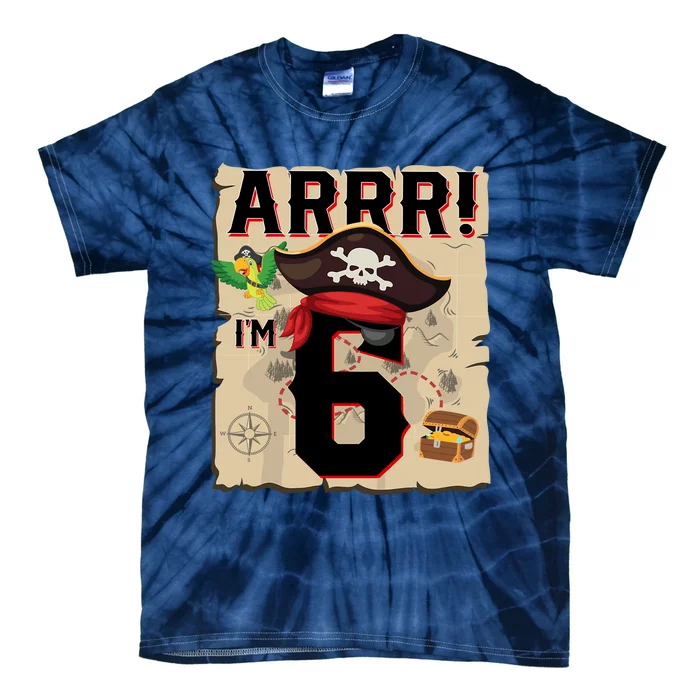 6 Year Old Pirate Birthday Arr Pirates Treasure Map 6th Gift Tie-Dye T-Shirt