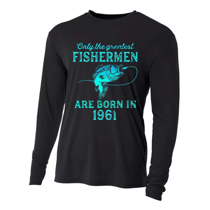 62 Years Old Fisherman Born In 1961 62nd Birthday Cooling Performance Long Sleeve Crew