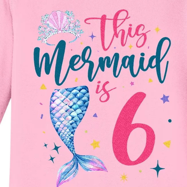 6 Year Old Mermaid Queen 6th Birthday Girl Kids Six B Day Baby Long Sleeve Bodysuit