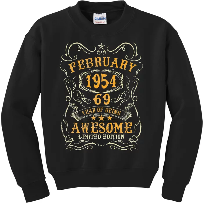 69 Year Old Awesome Since February 1954 69th Birthday Gift Kids Sweatshirt