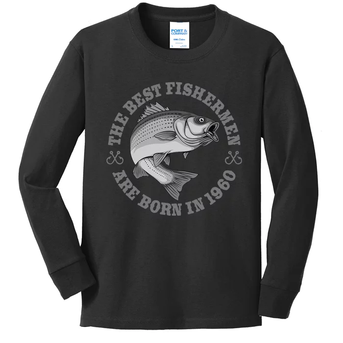 63 Year Old Fisherman Fishing 1960 63rd Birthday Funny Kids Long Sleeve Shirt