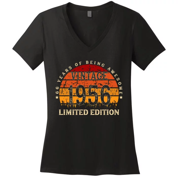 66 Year Old Gifts Retro Vintage 1956 Limited Edition 66th Birthday Women's V-Neck T-Shirt