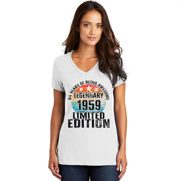 64 Years Of Being Awesome Vintage 1959 Limited Edition Women's V-Neck T-Shirt