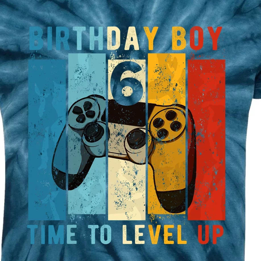 6 Year Old Birthday Boy 6 Time To Level Up 6th Birthday Boy Kids Tie-Dye T-Shirt