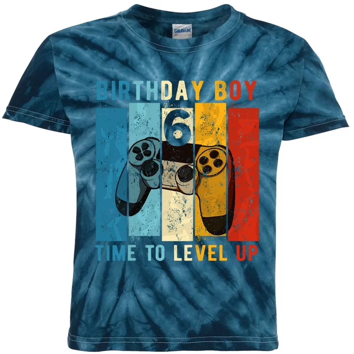 6 Year Old Birthday Boy 6 Time To Level Up 6th Birthday Boy Kids Tie-Dye T-Shirt