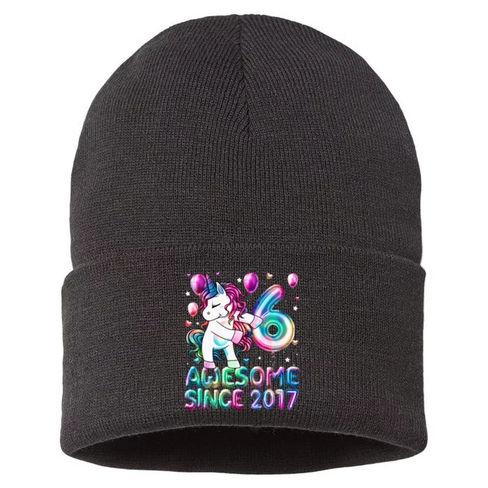 6 Years Old Unicorn Flossing 6th Birthday Girl Unicorn Party Sustainable Knit Beanie