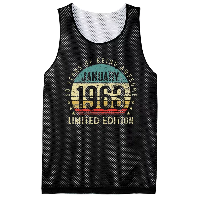 60 Years Old Gifts Vintage January 1963 60th Birthday Gift Mesh Reversible Basketball Jersey Tank