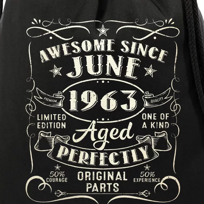 60 Year Old Awesome Since June 1963 60th Birthday Drawstring Bag