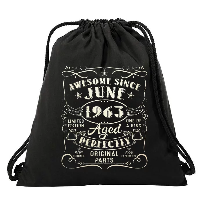 60 Year Old Awesome Since June 1963 60th Birthday Drawstring Bag