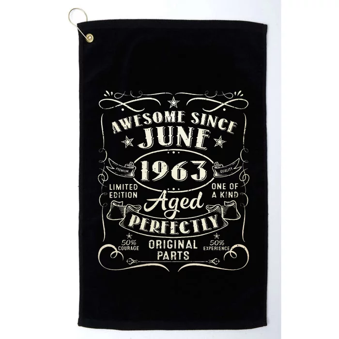 60 Year Old Awesome Since June 1963 60th Birthday Platinum Collection Golf Towel